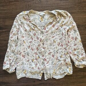 Lucky Brand Women's Medium Western Boho Flower Button Up Top